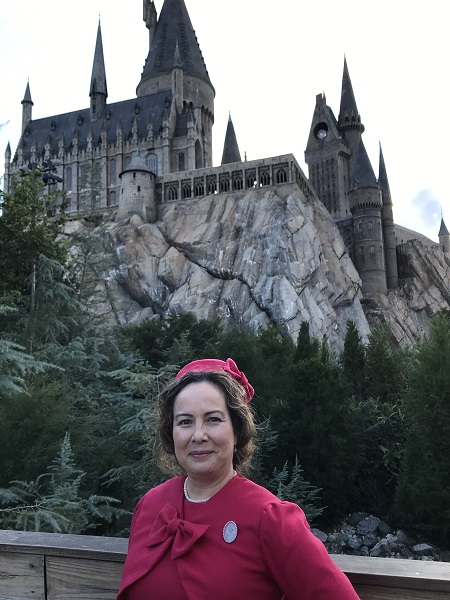 Dolores Umbridge Hot Pink Dress 1960s Style. At Harry Potter's Wizarding World January 2019