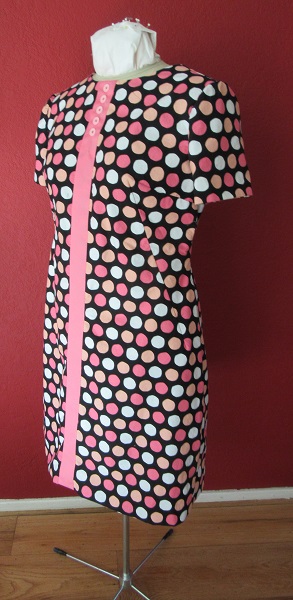 1966 Reproduction Simplicity 6395 Pink Polka Dot Dress Left 3/4 View