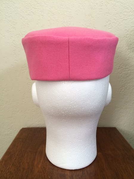 Reproduction Pink Wool Pillbox Hat Back.
