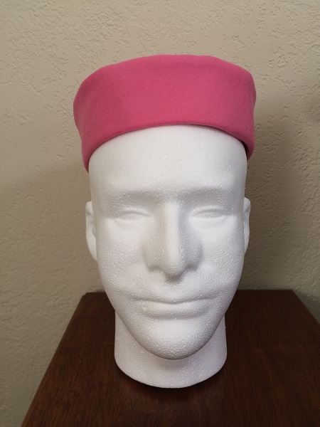 Reproduction Pink Wool Pillbox Hat Left Quarter View.