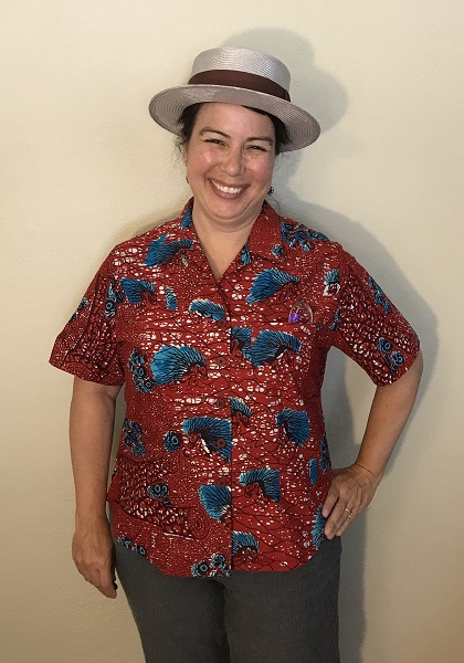 Butterick 6085 Misses' Red with Blue Porcupine Print Shirt  Front