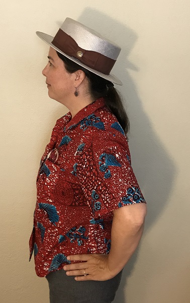 Butterick 6085 Misses' Red with Blue Porcupine Print Shirt Left