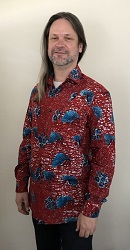 2010s Men's Red with Blue Porcupine Patterned Shirt Vogue V9220 Left 3/4 View