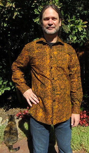 2010s Men's Orange and Black Batik Shirt Vogue V9220