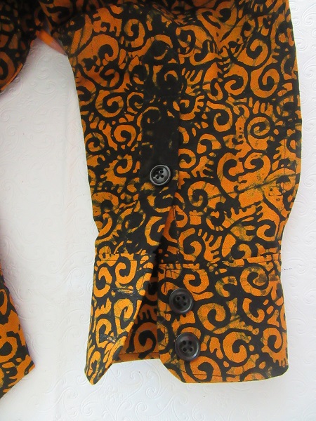 2010s Men's Orange and Black Batik Shirt Sleeve Placket