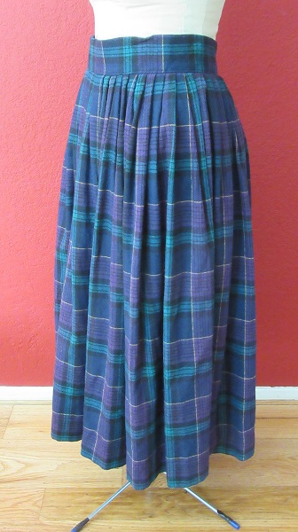 wool pleated plaid skirt.  Left Quarter View.