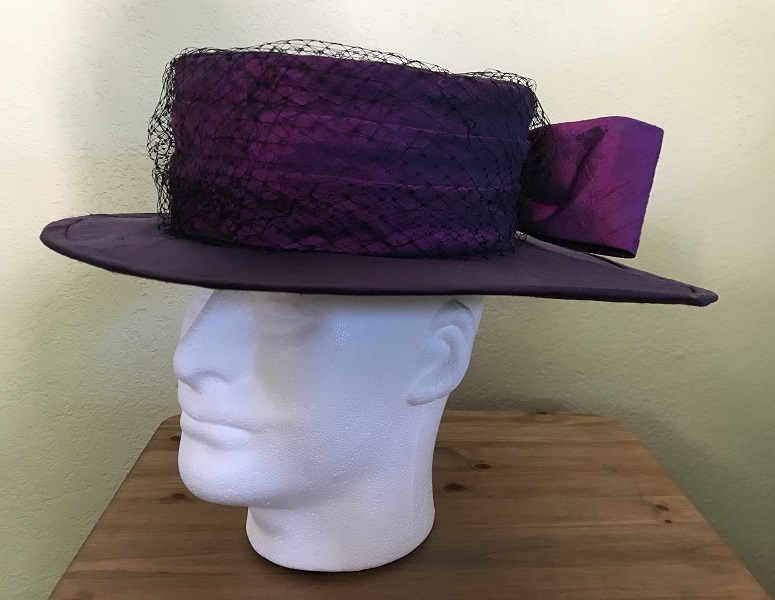 Reproduction Edwardian Purple Hat Butterick B6397 View C Left Quarter View.
