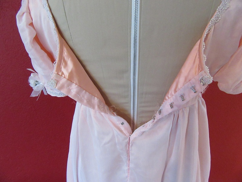 Regency Peach with White Sheer Ball Gown Back Bodice Detail. 