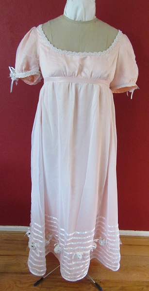 Regency Peach with White Sheer Ball Gown  Front. La Mode Bagatelle Regency Wardrobe