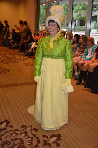 Reproduction Regency Yellow Dress with Green Spencer. Photo by Amy Osterholm.