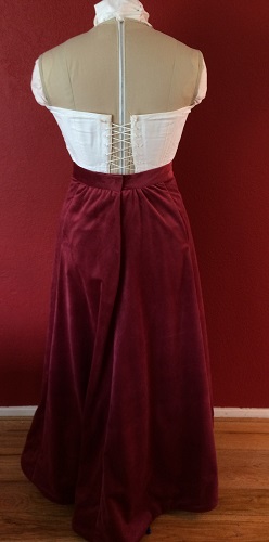 1900s Reproduction Raspberry Velvet Ball Gown Skirt Back.