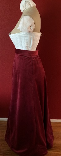 1900s Reproduction Raspberry Velvet Ball Gown Skirt Left. 
