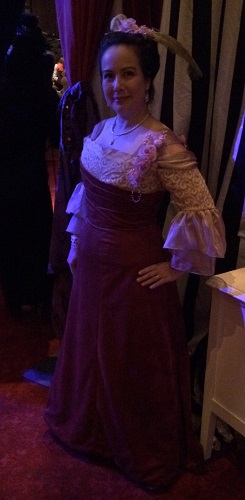 1900s Reproduction Raspberry Velvet Ball Gown Dresses at the 16th Annual Edwardian Ball 2016. 