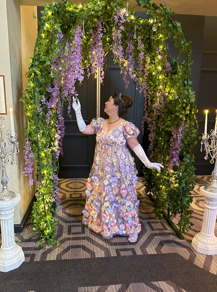 Regency Bridgerton Flowered Ballgown at Costume College 2024. 			 Simplicity S9502. 